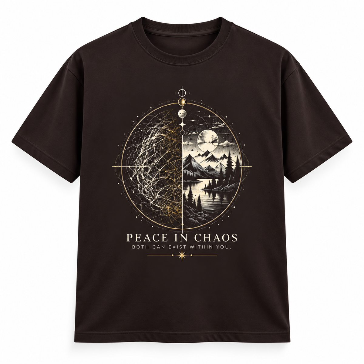 Peace in Chaos Mandala Coffee Brown Classic Crew T-Shirt