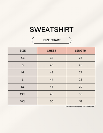 Sweatshirt size chart