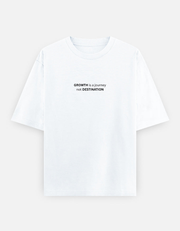Front view of the white GROWTH unisex oversized T-shirt