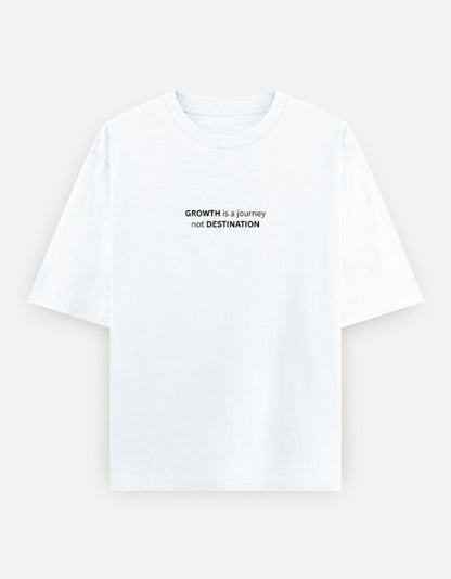 Front view of the white GROWTH unisex oversized T-shirt