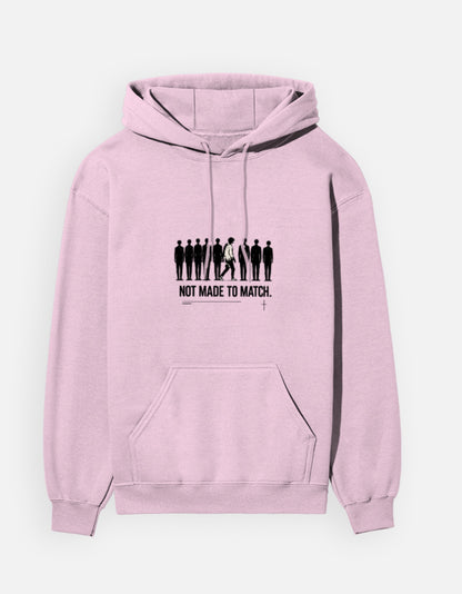 Front view of the light baby pink MATCH unisex hoodie