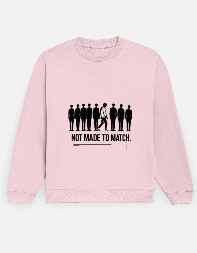 Front view of the light baby pink MATCH unisex sweatshirt