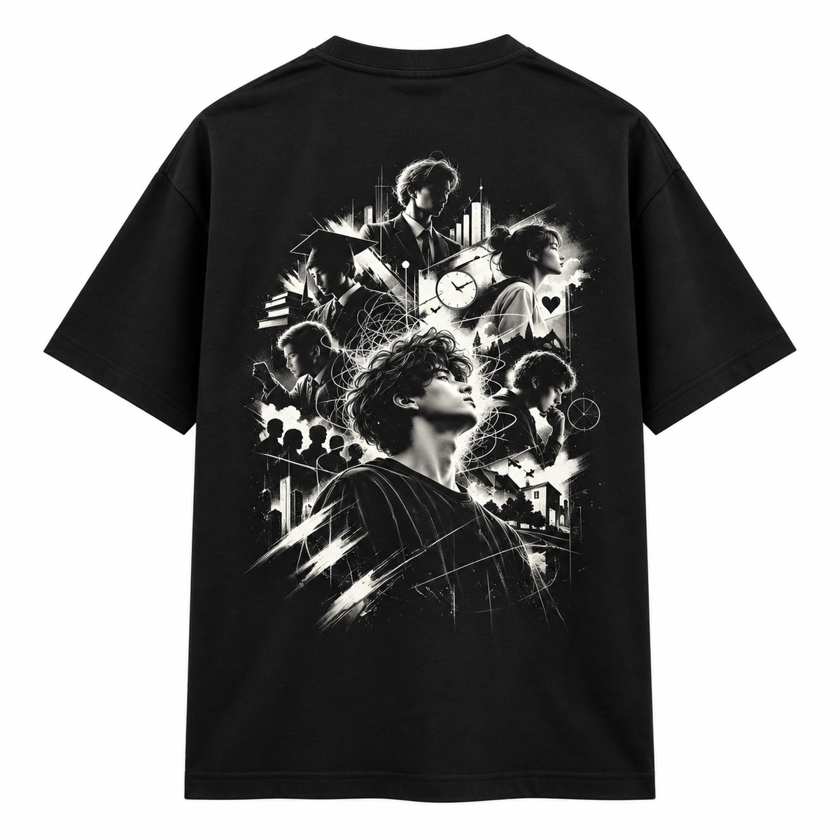 Back print on the black MW Expectations oversized T-shirt