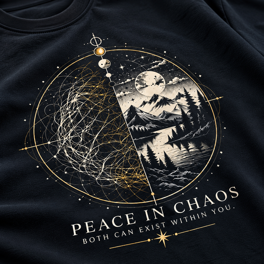 Peace in Chaos Mandala Navy Blue Classic Crew T-Shirt