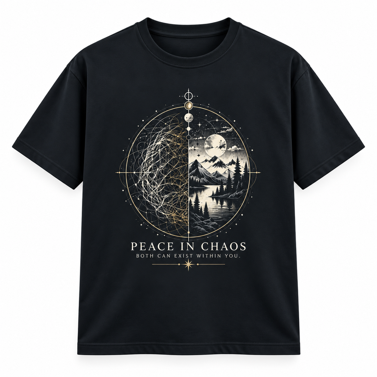 Peace in Chaos Mandala Navy Blue Classic Crew T-Shirt