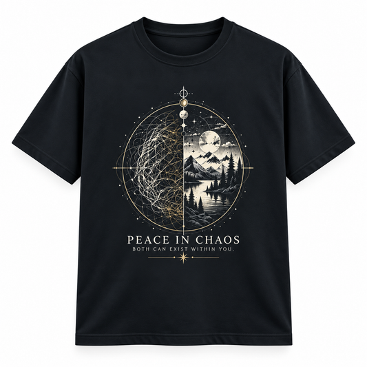 Peace in Chaos Mandala Navy Blue Classic Crew T-Shirt