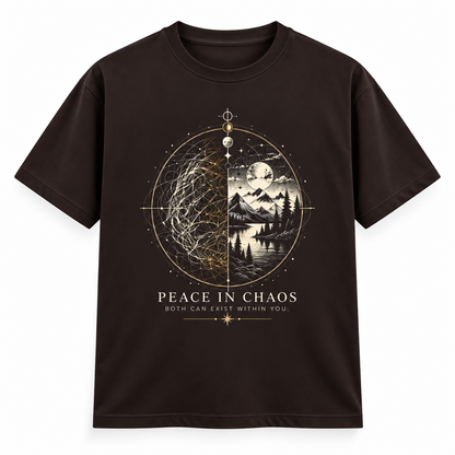 Peace in Chaos Mandala Coffee Brown Classic Crew T-Shirt