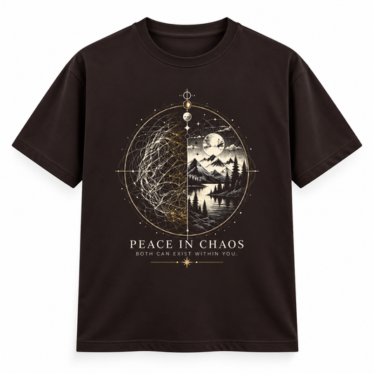 Peace in Chaos Mandala Coffee Brown Classic Crew T-Shirt